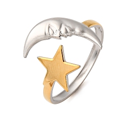 Золотой & Цвет Нержавеющей Стали 304 двухцветные манжетные кольца из нержавеющей стали, ионное покрытие (ip), золотые и нержавеющая сталь цвет, 17 мм