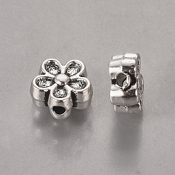Antique Silver Tibetan Style Alloy 3D Flower Beads, Cadmium Free & Nickel Free & Lead Free, Antique Silver, 7x3.5mm, Hole: 1mm