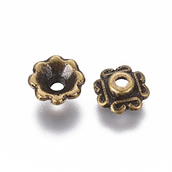 Antique Bronze Tibetan Antique Bronze Metal Caps, Lead Free & Cadmium Free, 7x2.5mm, Hole: 1mm