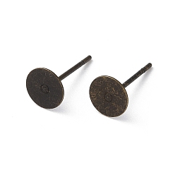 Antique Bronze Stud Earring Settings, Brass Head and Stainless Steel Pin, Lead Free, Cadmium Free and Nickel Free, Antique Bronze, Tray: 6mm, 12mm, Pin: 0.7mm