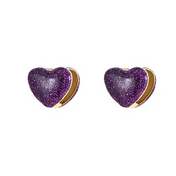 Purple Heart Shape Golden 304 Stainless Steel Hoop Earrings, with Enamel, Purple, 14.3x16.3mm