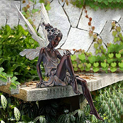 Coconut Brown Resin Fairy Statue, for Garden Yard Decoration, Coconut Brown, 90x110x220mm