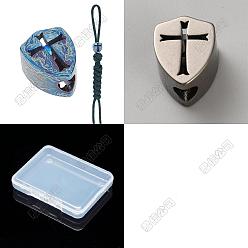 Mixed Color 2Pcs 2 Colors Titanium Alloy Knife Beads for Lanyard Pendant, Large Hole Beads, Shield, Mixed Color, 17x13.5x10mm, Hole: 5mm, 1pc/color