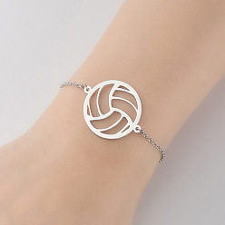 Stainless Steel Color Titanium Steel Circle Link Bracelets for Women, Volleyball, Stainless Steel Color, 7/8 inch(2.3cm)