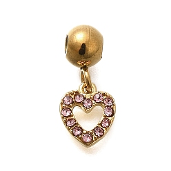 Pink 304 из нержавеющей стали амулеты горный хрусталь, ионное покрытие (ip), сердце прелести, розовые, 7x6.5x1.5 мм, отверстие : 0.8 мм