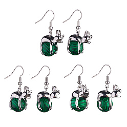 Малахит Серьги с подвесками в виде лягушки из синтетического малахита, платиновые латунные украшения для женщин, 37 мм, штифты : 0.6 мм