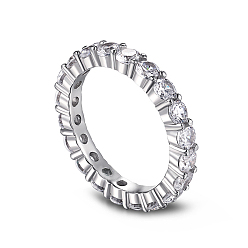Прозрачный Женское кольцо на палец из стерлингового серебра с родиевым покрытием из циркония с микропаве, Реальная платина, прозрачные, размер США 925 (6 мм)