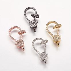 Mixed Color Brass Micro Pave Cubic Zirconia Lobster Claw Clasps, Mixed Color, 31x14x4.5mm, Hole: 2mm