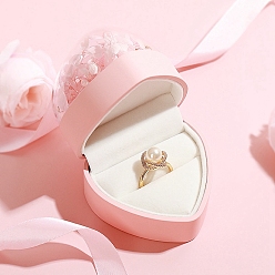 Pink Сердце с розой акриловые коробочки для колец на палец, Ювелирное кольцо подарочный флип-чехол с бархатом внутри, для свадебной помолвки, розовые, 7.1x6.2x6.5 см