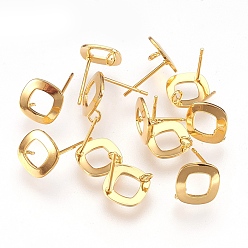Golden 304 Stainless Steel Stud Earring Findings, with Loop, Rhombus, Golden, 12mm, Hole: 1.2mm