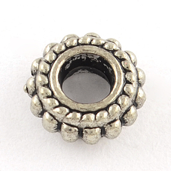 Antique Silver Tibetan Style Flat Round Alloy Spacer Beads, Lead Free & Nickel Free, Antique Silver, 7.5x3mm, Hole: 3.5mm, about 2083pcs/1000g