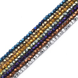 Mixed Color Electroplate Synthetic Non-magnetic Hematite Beads Strands, Faceted, Polygon, Mixed Color, 2.5~3mm, Hole: 0.9mm, about 145pcs/strand, 15.35 inch(39cm)