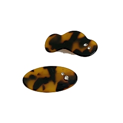 Кокосово-Коричневый Заколки из кожи аллигатора из ацетата целлюлозы (смола), со стразами, облако и овал, кокосового коричневый, 41~42x19~21 мм, 2 шт / комплект