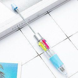 Light Sky Blue Plastic Ball-Point Pen, Beadable Pen, for DIY Personalized Pen with Jewelry Beads, Light Sky Blue, 149x14mm