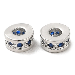 Королевский синий Латунные шарики циркония кубической, долговечный, без свинца и без кадмия, платина, колонка, королевский синий, 6x3 мм, отверстие : 2.5 мм