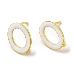 Snow Rack Plating Brass Enamel Stud Earring Findings, with Vertical Loop, Real 18K Gold Plated, Lead Free & Cadmium Free, Snow, 15x11.5mm, Hole: 1.6mm, Pin: 1mm