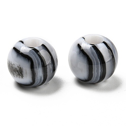 Black Opaque Resin Two Tone European Beads, Large Hole Imitaion Agate Beads, Rondelle, Black, 14x12mm, Hole: 5mm