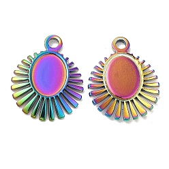 Rainbow Color Ion Plating(IP) 304 Stainless Steel Pendant Cabochon Settings, Sun Charms, Rainbow Color, Tray: 8x6mm, 16.5x13x2mm, Hole: 1.6mm