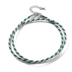 Зеленый Изготовление плетеных ожерелий из полиэфирного шнура, с латунной фурнитурой , нержавеющая сталь застежками, долговечный, платина, зелёные, 18-3/4 дюйм (47.5 см)
