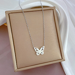 K328 Silver [All-titanium steel] Minimalist Butterfly Stove Genuine Gold Necklace Women Clavicle Chain Accessories.