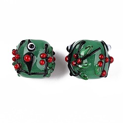 Средний Морско-зеленый Ручной работы ухабистым Шарики Lampwork, бочка, ветка и глаз, средний морской зеленый, 16~17.5x16.5~20.5 мм, отверстие : 1.8~3.8 мм