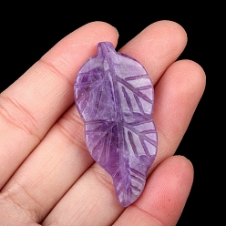 Amethyst Natural Amethyst Carved Healing Leaf Stone, Reiki Energy Stone Display Decorations, for Home Feng Shui Ornament, 47x20~25x6mm