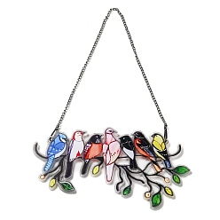 Разноцветный Птица акриловая витражная плоскость с цепочкой, подвесные украшения для дома «Ловец солнечных лучей», красочный, 200x120x4.8 мм