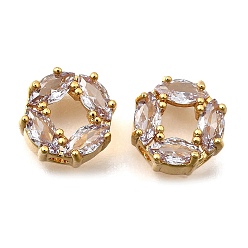 Лиловый Латунные микро проложить кубического циркония бусы, цветок, реальный 18 k позолоченный, сирень, 10x5.5 мм, отверстие : 1.8 мм