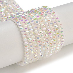 (7BDF) Прозрачный морозный бирюзовый Стеклянные бусины с гальваническим покрытием , гальваническое покрытие, граненые, двухконусные, призрачный белый, 4x4x3 мм, отверстие : 1 мм, около 149 шт / нитка, 12.2~12.6'' (31~32 см)