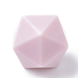 Pink Food Grade Eco-Friendly Silicone Focal Beads, Chewing Beads For Teethers, DIY Nursing Necklaces Making, Icosahedron, Pink, 16.5x16.5x16.5mm, Hole: 2mm