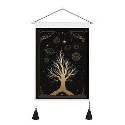 Black Bohemian Style Polyester Wall Hanging Tapestry, Vertical Tree of Life Pattern Tapestry, for Home Decoration, Rectangle, Black, 500x350mm