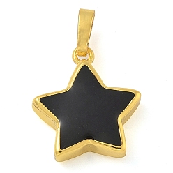 Черный Подвески из латуни с эмалью в стойку, долговечный, без свинца и без кадмия, реальный 18 k позолоченный, звезда очарование, чёрные, 17x15x4 мм, отверстие : 3x5 мм
