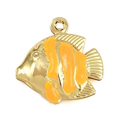 Желтый Латунь эмаль подвески, подвески в форме рыб, стойки покрытие, долговечный, без кадмия и без свинца, реальный 18 k позолоченный, желтые, 18x17x5.5 мм, отверстие : 1.2 мм