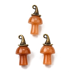 Красный Авантюрин Подвески-грибы из натурального красного авантюрина, с ведьминой шляпой из сплава, античная бронза, 31~31.5x15~15.5 мм, отверстие : 1.5x2 мм