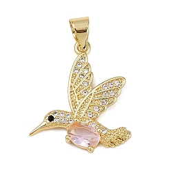 Pink Латунные микро проложить кубического циркония подвески, птица, реальный 18 k позолоченный, без кадмия и без свинца, стойки покрытие, долговечный, розовые, 18x20x3 мм, отверстие : 4.5x3.5 мм