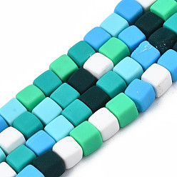 Light Sea Green Handmade Polymer Clay Beads Strands,  Cube, Light Sea Green, 6~6.5x6~6.5x6~6.5mm, Hole: 1.4mm, about 61pcs/strand, 15.75 inch~15.94 inch(40.5cm)