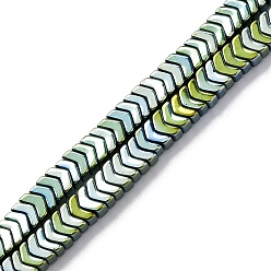 Зеленое Покрытие Гальванические немагнитных гематит бисер пряди, стрелка, зеленый покрытием, 3~3.5x2x1.5~2 мм, отверстие : 1 мм, около 335~338 шт / нитка, 15.94'' (40.5 см)