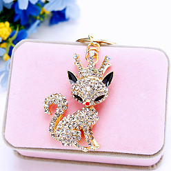 Full diamond crown fox white Sparkling Diamond Fox Car Keychain Women's Bag Charm Metal Keyring Gift