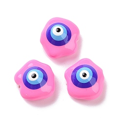 Hot Pink Enamel Beads, with ABS Plastic Imitation Pearl Inside, Star with Evil Eye, Hot Pink, 12x12x6mm, Hole: 0.8mm