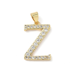 Letter Z Латунные микро проложить кубического циркония подвески, без свинца и без кадмия, долговечный, реальный 18 k позолоченный, стойки покрытие, Письмо Z, 20x13x2 мм, отверстие : 4.5x3 мм