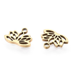 Real 18K Gold Plated Ion Plating(IP) 304 Stainless Steel Charms, Lotus Charms, Real 18K Gold Plated, 7.5x9.5x1mm, Hole: 1.4mm