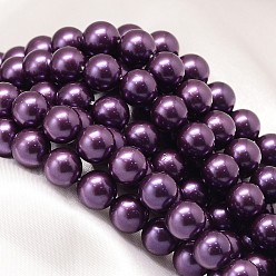 Purple Round Shell Pearl Bead Strands, Purple, 8mm, Hole: 0.8~1mm, about 46pcs/strand, 15.74 inch