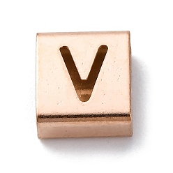 Letter V Ионное покрытие (ip) 304 квадратные подвески-слайдеры из нержавеющей стали, розовое золото , Буква V, 9x8x4 мм, отверстие : 3.5x8.5 мм