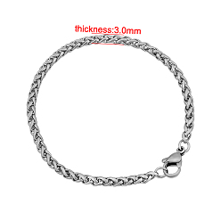 Stainless Steel Color 304 Stainless Steel Wheat Chain Bracelets, with Lobster Claw Clasps, Stainless Steel Color, 7-1/2 inch(190mm), 3mm