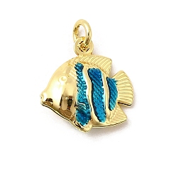 Синий Латунь эмаль подвески, рыбы прелести, без свинца и без кадмия, долговечный, стойки покрытие, реальный 18 k позолоченный, синие, 18x17.5x5.5 мм, отверстие : 3.5 мм