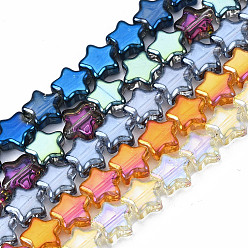Mixed Color Electroplate Glass Beads Strands, Star, Mixed Color, 8.5x9x4mm, Hole: 0.7mm, about 80pcs/strand, 25.20 inch(64cm)