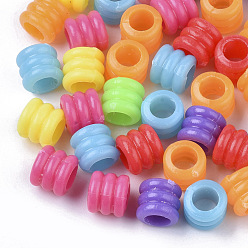 Mixed Color Opaque Acrylic European Beads, Large Hole Groove Beads, Column, Mixed Color, 6.5x7mm, Hole: 4mm, about 4100pcs/500g