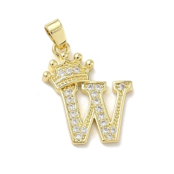 Letter W Латунные микро проложить кубического циркония подвески, без кадмия и без свинца, реальный 18 k позолоченный, Буква W, 23x19x4 мм, отверстие : 5.5x2.5 мм