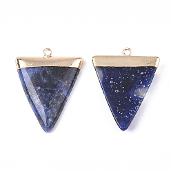 Sodalite Electroplate Natural Sodalite Pendants, with Iron Findings, Triangle, Golden, 30~34x23x5~5.5mm, Hole: 1.6mm
