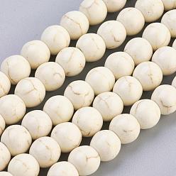 White Synthetic Magnesite Beads Strands, Round, White, 8mm